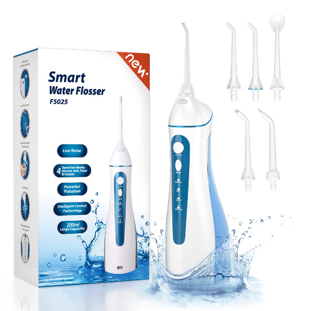 Water Dental Flosser Cordless for Teeth - 4 Modes Dental Oral Irrigator, Portable and Rechargeable IPX7 Waterproof Powerful Battery -Water Teeth Cleaner Picks for Home＆Travel