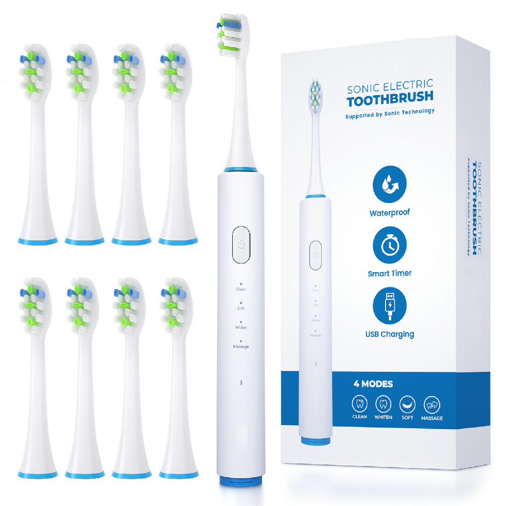 Sonic Electric Smart Toothbrush for Adults -  Power Toothbrushes with 8 Brush Heads - USB Fast Rechargeable - One Charge for 60 Days - 4 Modes with 2 Minutes Build in Smart Timer